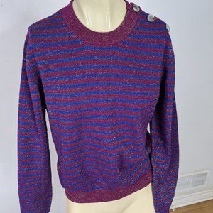 Carven - metallic horizonal stripe long sleeve knit sweater